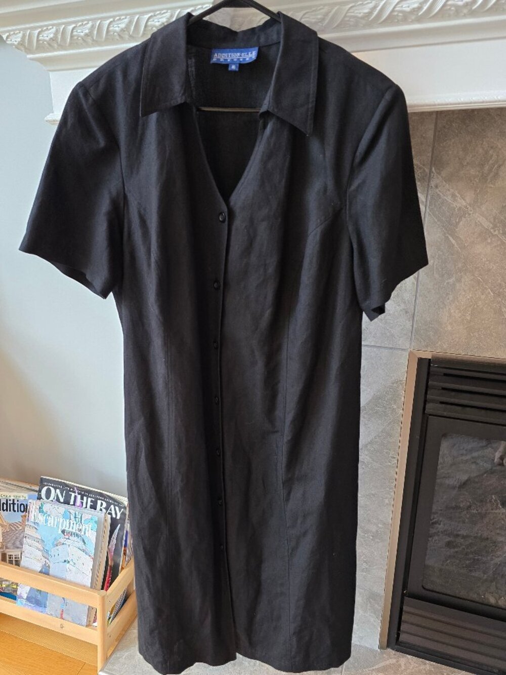 SILK Linen rayon Blend black Button-up midi Shirt Dress - Addition-Elle